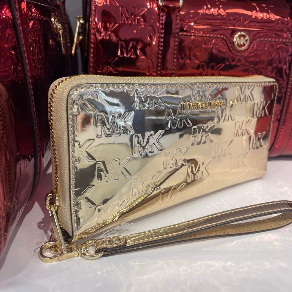 MICHAEL KORS Jet Set Lg Metallic Logo Debossed Continental Wallet Wristlet Phone - Picture 9 of 16
